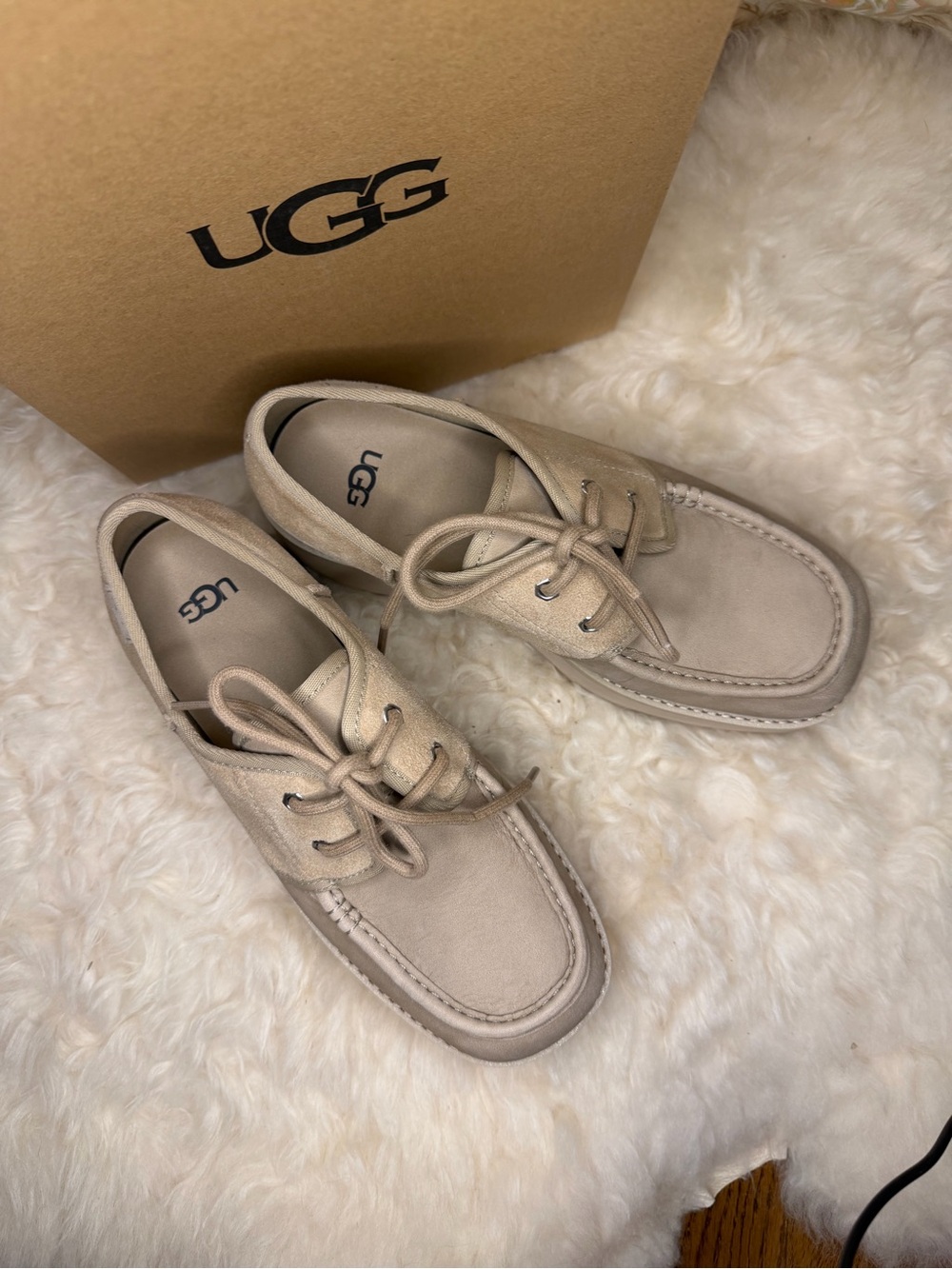 UGG Women's Taupe Suede Lace-Up Platform Moccasins - Picture 2 of 4